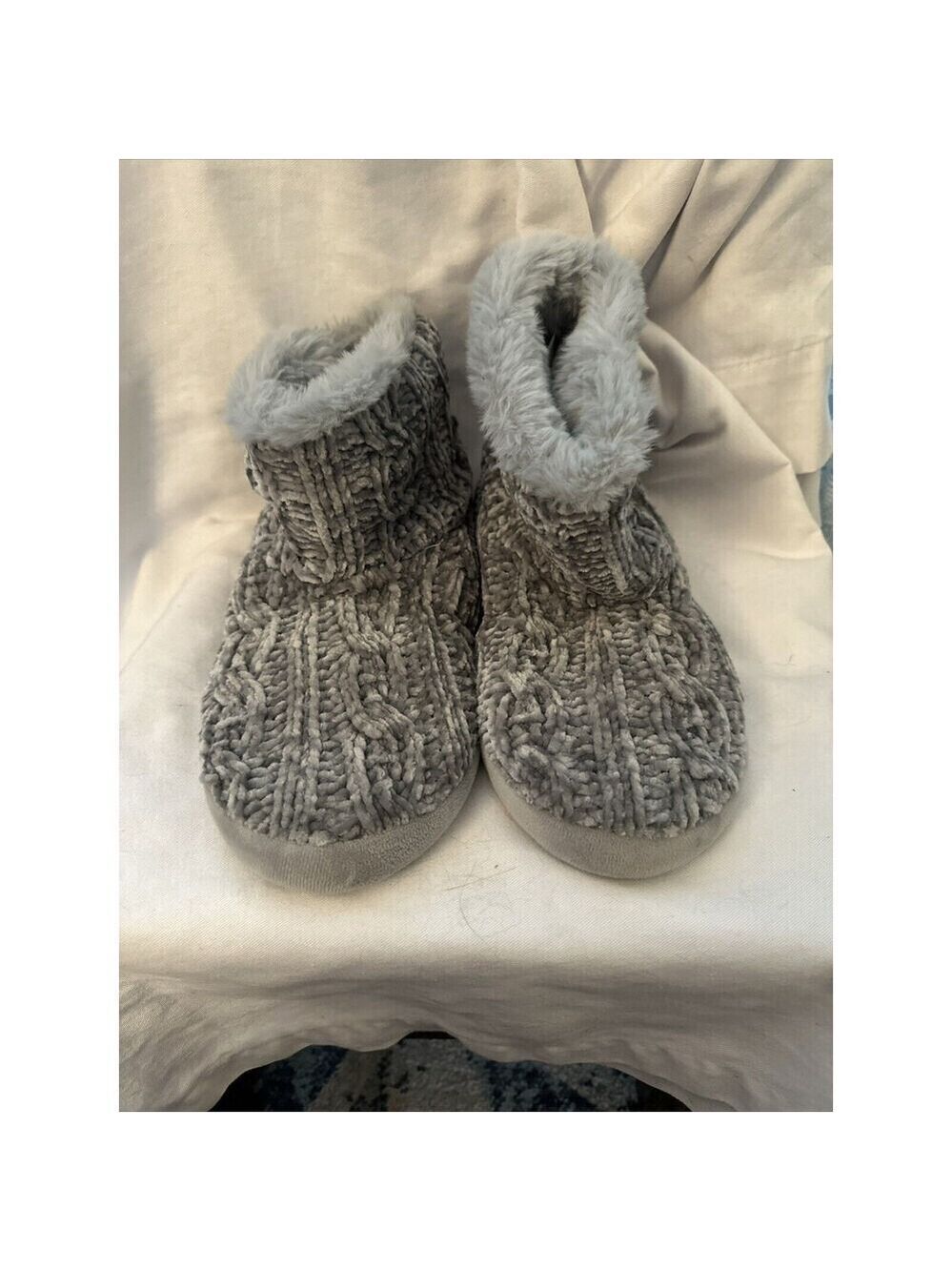 DEARFOAMS Leah Marled Chenille Knit Bootie Slippers Sleet M 9-10 - Picture 1 of 2
